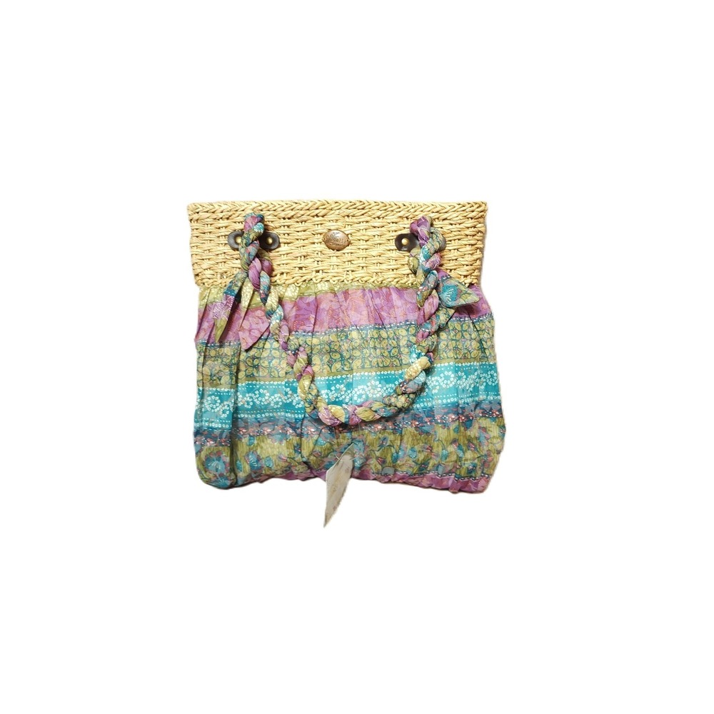 Cappelli Straworld Floral Straw Tote Bag Multi Color Braided Handle Summer Beach